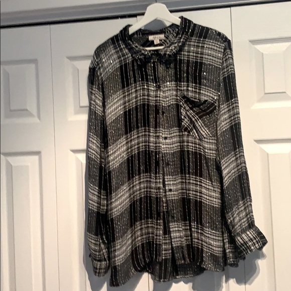 Style & Co. Tops - Sparkly - MACYS "Holiday" Plaid shirt / silver thread